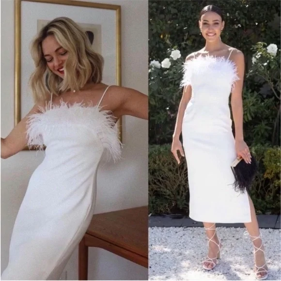 Elliatt Harley Dress in Ivory NWT Marabou Feather Detailing - Picture 8 of 11